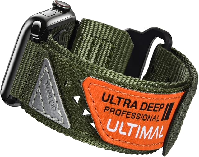 ULTIMAL Sports Strap Compatible with Apple Watch Straps 42/44/45mm, Soft Nylon Band, Breathable Hollow Out, Hook & Loop Design for iWatch Strap Series 8/7/6/5/4/3/2/1/SE Green