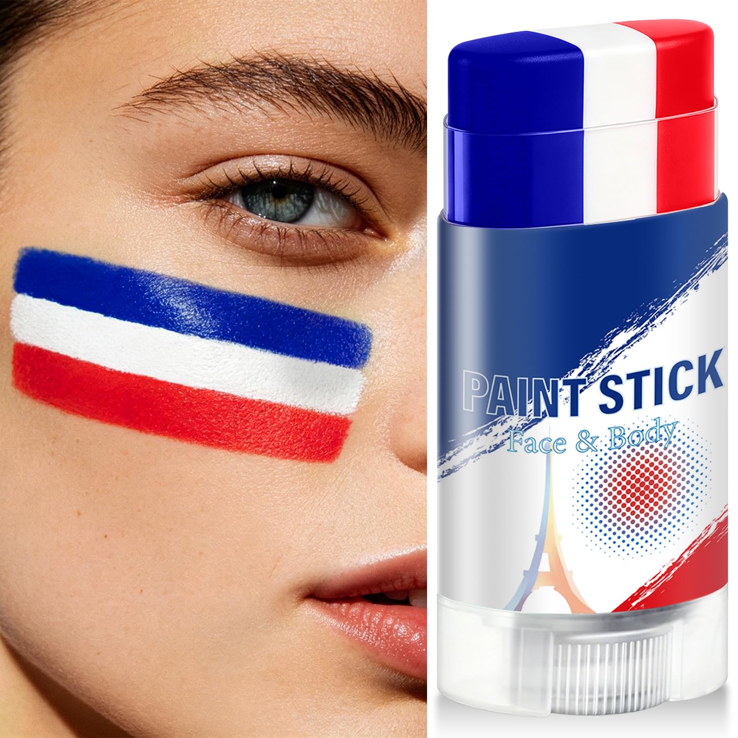Blue White and Red France Face Body Paint Stick for 2026 World Cup Fan Soccer Baseball Softball Sports Eye Black Stick Makeup (France) image 2