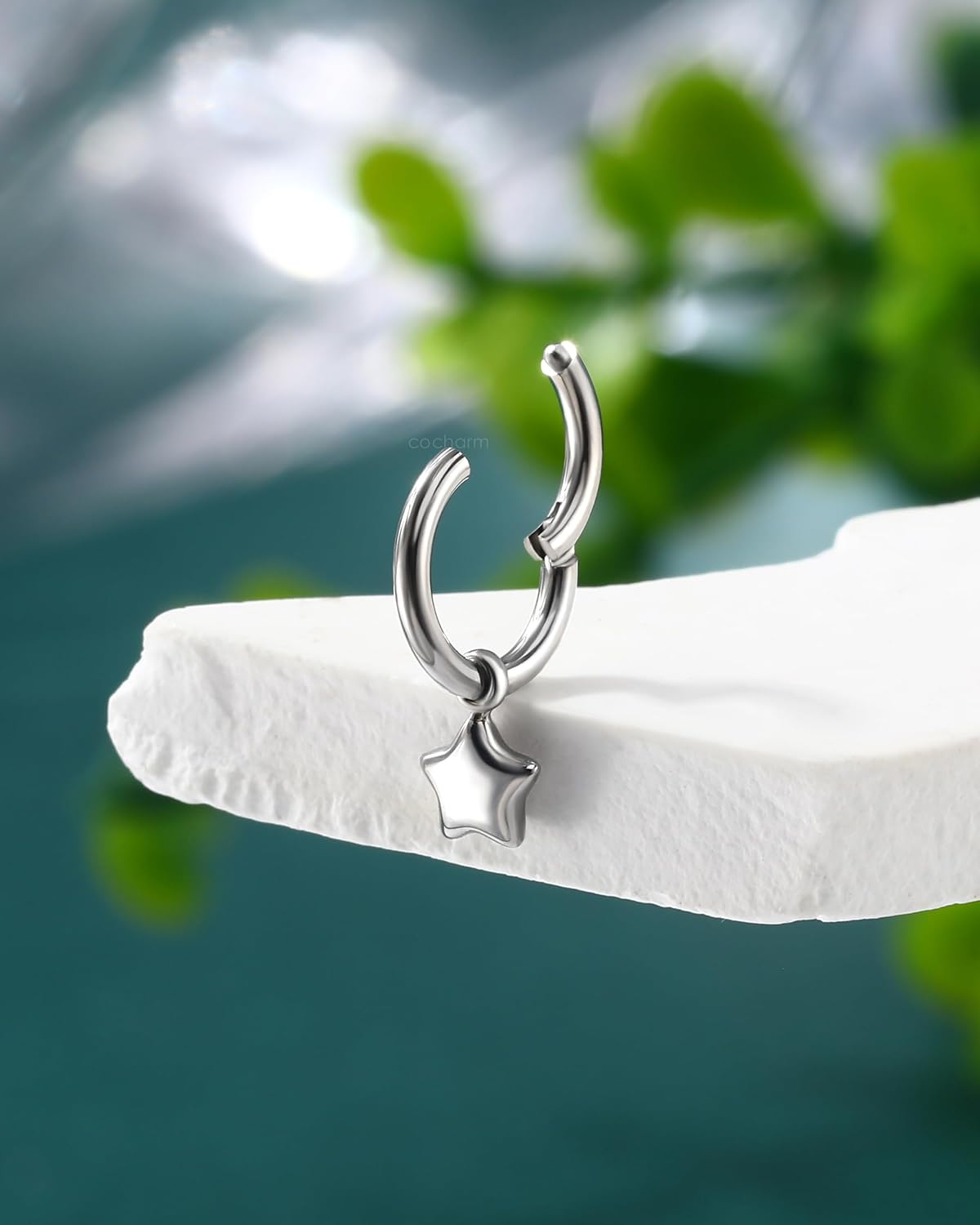 COCHARM G23 Titanium Clicker Hoop Rook Piercing Jewelry 6mm 8mm 16G Surgical Steel Dangle Rook Earring for Women Dangling Daith Helix Piercing Ring Nickel Free