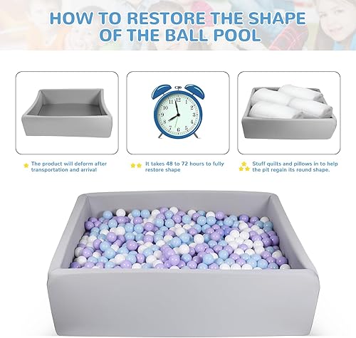 Miniatura 5 de Piscina de bolas de espuma para niños pequeños, piscina rectangular de 47 pulgadas para niños, piscina de bolas suave tamaño grande, regalo ideal