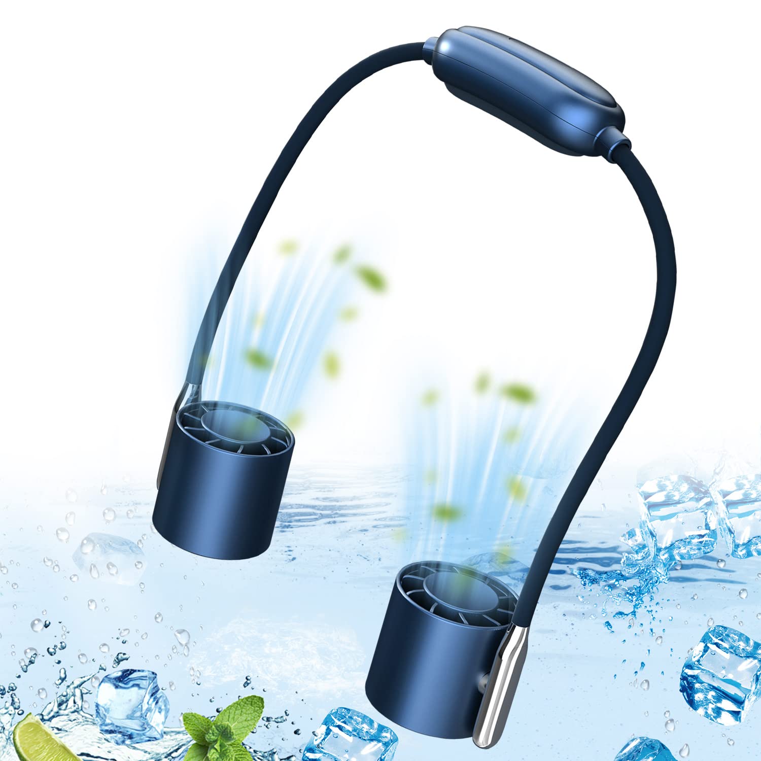 Portable Neck Fan, Hand-free Neck Fans for Women, Bladeless Neck Fan with 3 Speed Adjustable, Wearable Neck fans Portable Rechargeable, 360 Free Rotation Suitable for Sport, Office, Travel (blue)