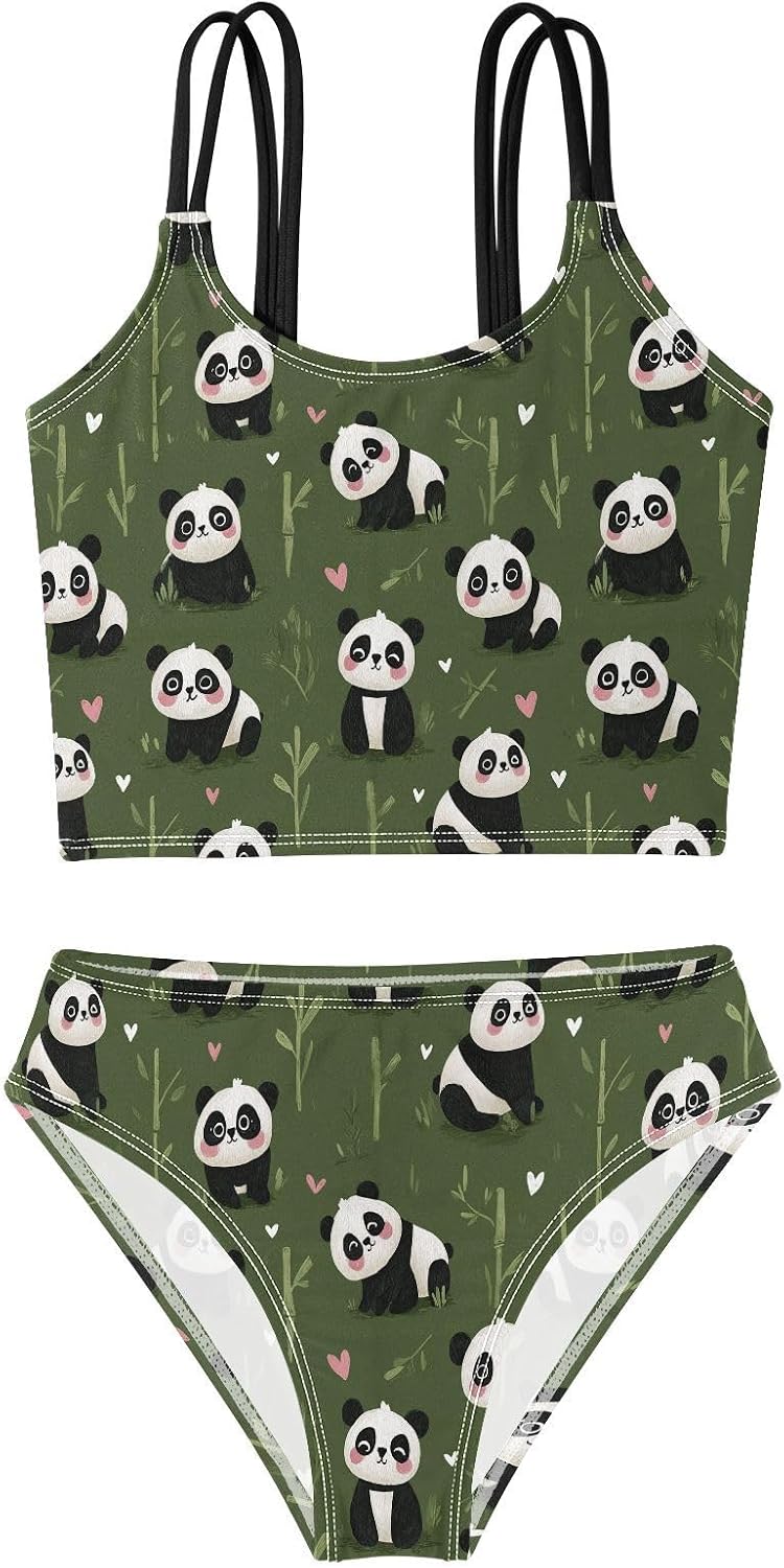 visesunny Girls Two Piece Swimsuits Cute Panda Design Girl's Bikini Sets Bathing Suits for Girls Size 5-12Y