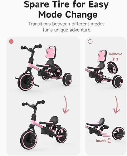 Miniatura 3 de besrey Bicicleta para niños de 1 a 3 años, triciclo para niños pequeños con rueda de repuesto, triciclo 5 en 1 para niños con mango de empuje,