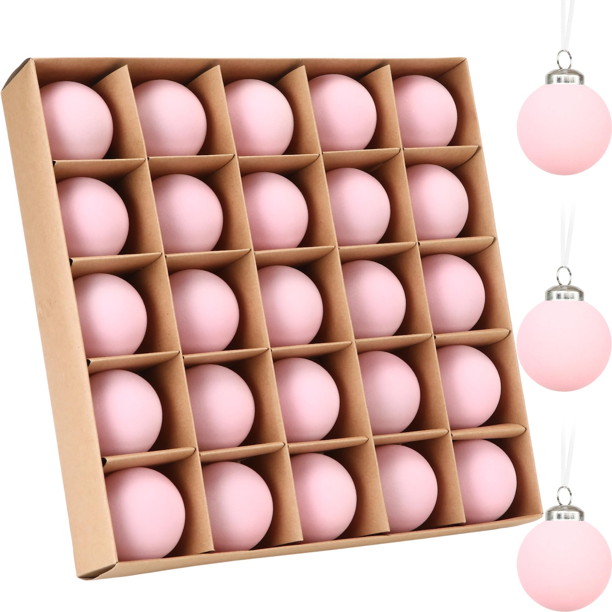 Sea Team 25 Boules Noël Velours incassables 60mm Rose | Boules en velours incassable, parfaites pour arbre, couronne, guirlande. Idéales pour Noël, mariage, fête.