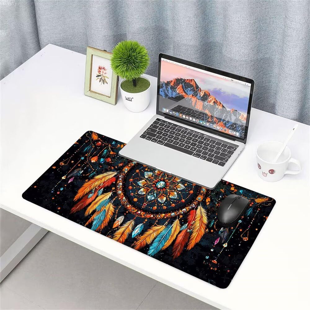 Tappetino Mouse Gaming xxl Accessori Scrivania Ufficio Nero Piuma Grande Tappetino Mouse e Tastiera Sottomano da Scrivania, Gaming Accessori pc 1200x600x3mm Base Antiscivolo, per PC Laptop d-514