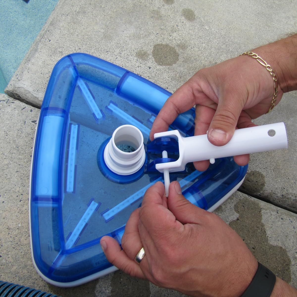 Pool Vacuum Head w/Skimmer Pole Attachment - Weighted Manual Cleaner, Sweeper - Swivel Hose Connector - Vinyl Liner Safe Vacuum, Suction Pool Cleaners - Swimming Supplies Equipment - 11.5" Wide Blue