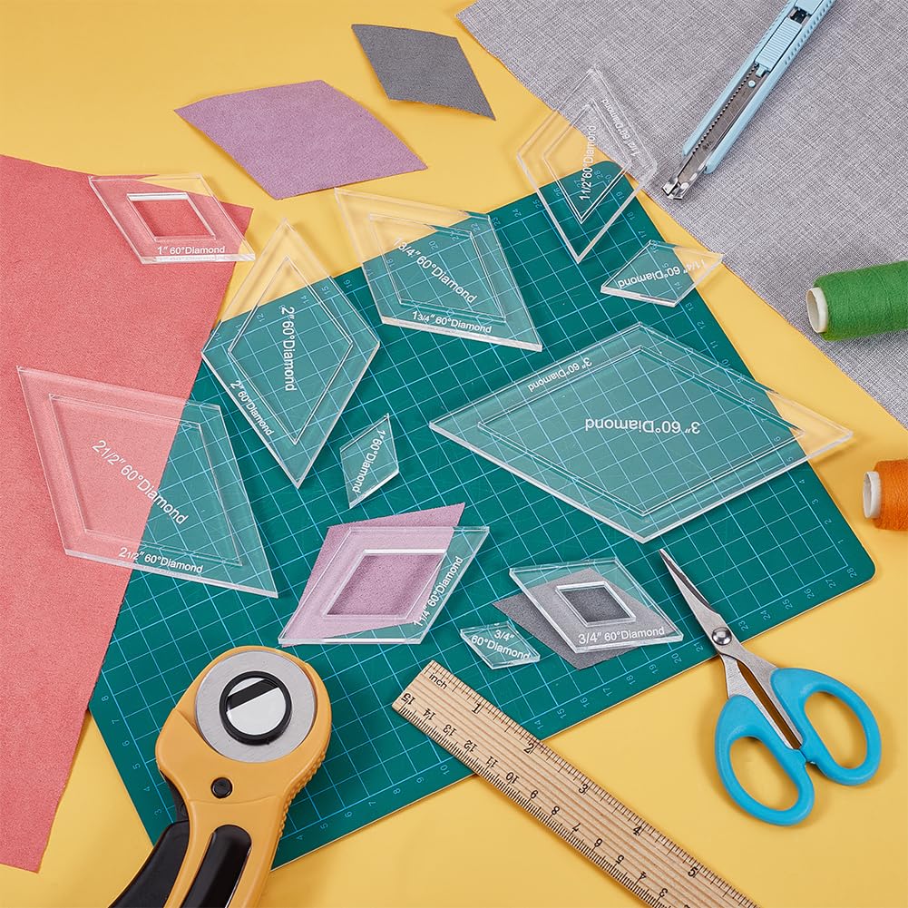 BENECREAT 16 misure rombo Quilting Template, acrilico intricato righello macchina da cucire, piastra a pressione trasparente modello router per fai da te patchwork mano taglio mestiere 6 mm di