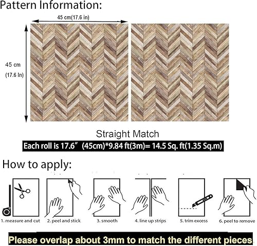 Miniatura 5 de Papel pintado a mano para despegar y pegar, panel de madera de espiga autoadhesivo, papel tapiz prepegado, mural de pared de 17.7 pulgadas x 9.8 pies