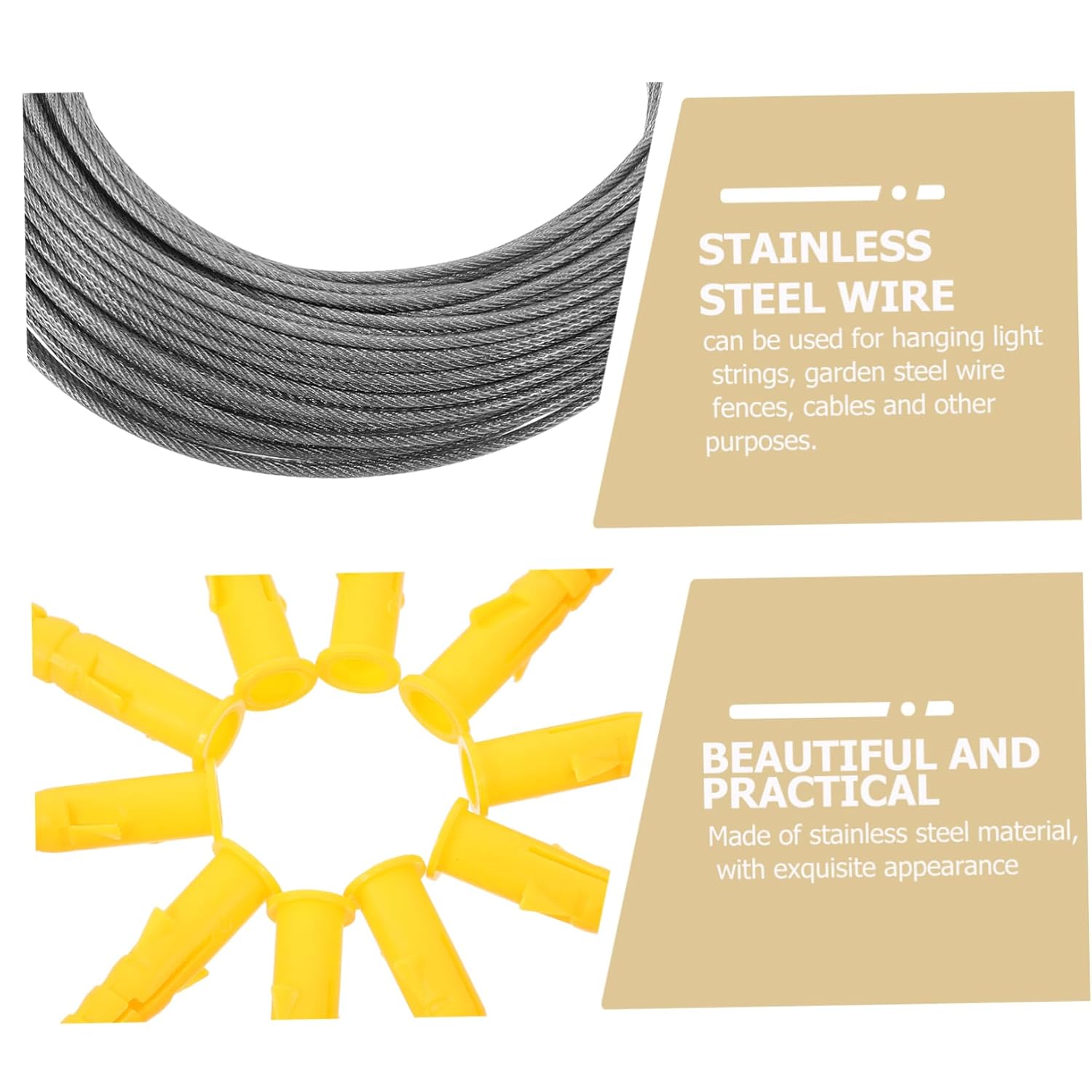 MAGICLULU 1set Stainless Steel Rope String Light Suspension Kit for Outdoor Use Flexible Wire Cable Railing System for Garden Fencing and Various Applications