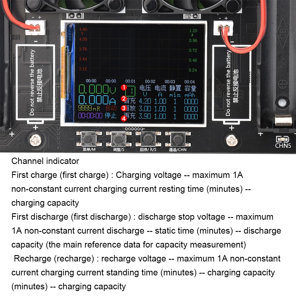 Testeur de capacité et de résistance interne de batterie 8 canaux, écran couleur 4 pouces avec courbe d'affichage pour batterie lithium
