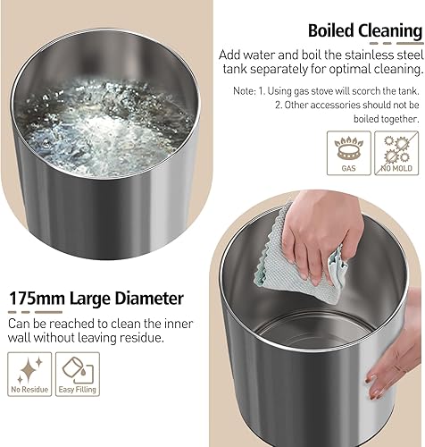 Miniatura 5 de Humidificador de acero inoxidable, humidificador ultrasónico de niebla fría de 4 litros con solo 3 piezas, fácil de limpiar, humidificador de