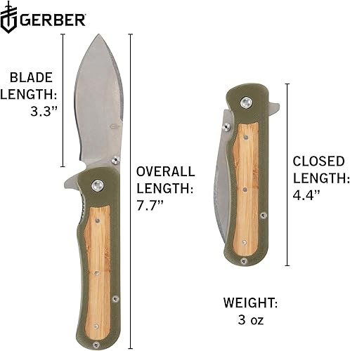 Miniatura 6 de Gerber Gear Confidant - Cuchillo de bolsillo EDC, cuchillo plegable de borde liso de 3.2 pulgadas, verde OD y bambú