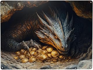 CDSASHCA Tin sign The dragon that guards the treasure,Unique Metal signs art wall decor,Exquisite artistic poster plaque,for home,bar,cafe,club,Patio,Bedroom,Gifts for animal lovers,12x16 inch