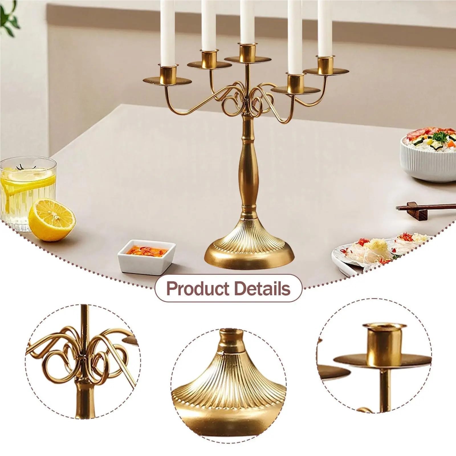 portacandele conici in ferro Candelabro multi braccio Portacandele for feste affusolato per vacanze(Gold with 3 Arms)