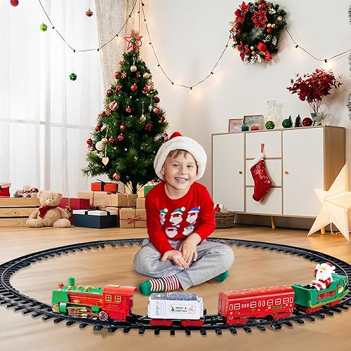 Miniatura 4 de VATOS - Juego de tren de Navidad colgante, juguete de tren de Navidad 2 en 1 con sonido ligero para niños, juego de juguete de tren alrededor y