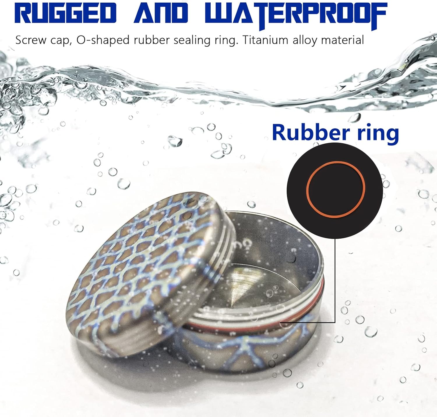 Titanium Waterproof Pill Case EDC Urgency Capsule Case Pocket Metal Box Camping Tiny Case, Blue