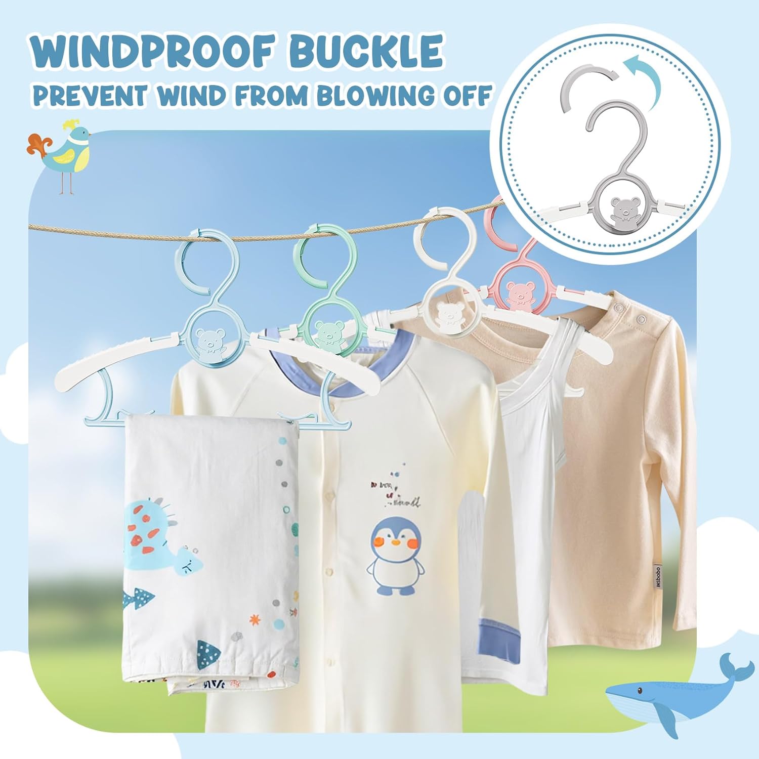 50 Pack Kids Hangers for Nursery Closet, Adjustable Non-Slip Toddler Baby Hangers with Windproof Buckle, 11-14" Infant Child Plastic Clothes Pant Hanger for Boys Girls Newborn Adult, Multi - Image 6