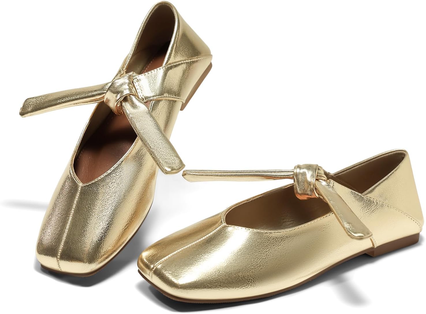 Coutgo Womens Mary Jane Flats Bow Square Toe Ballet Flats Dressy Comfortable Slip on Flat Shoes