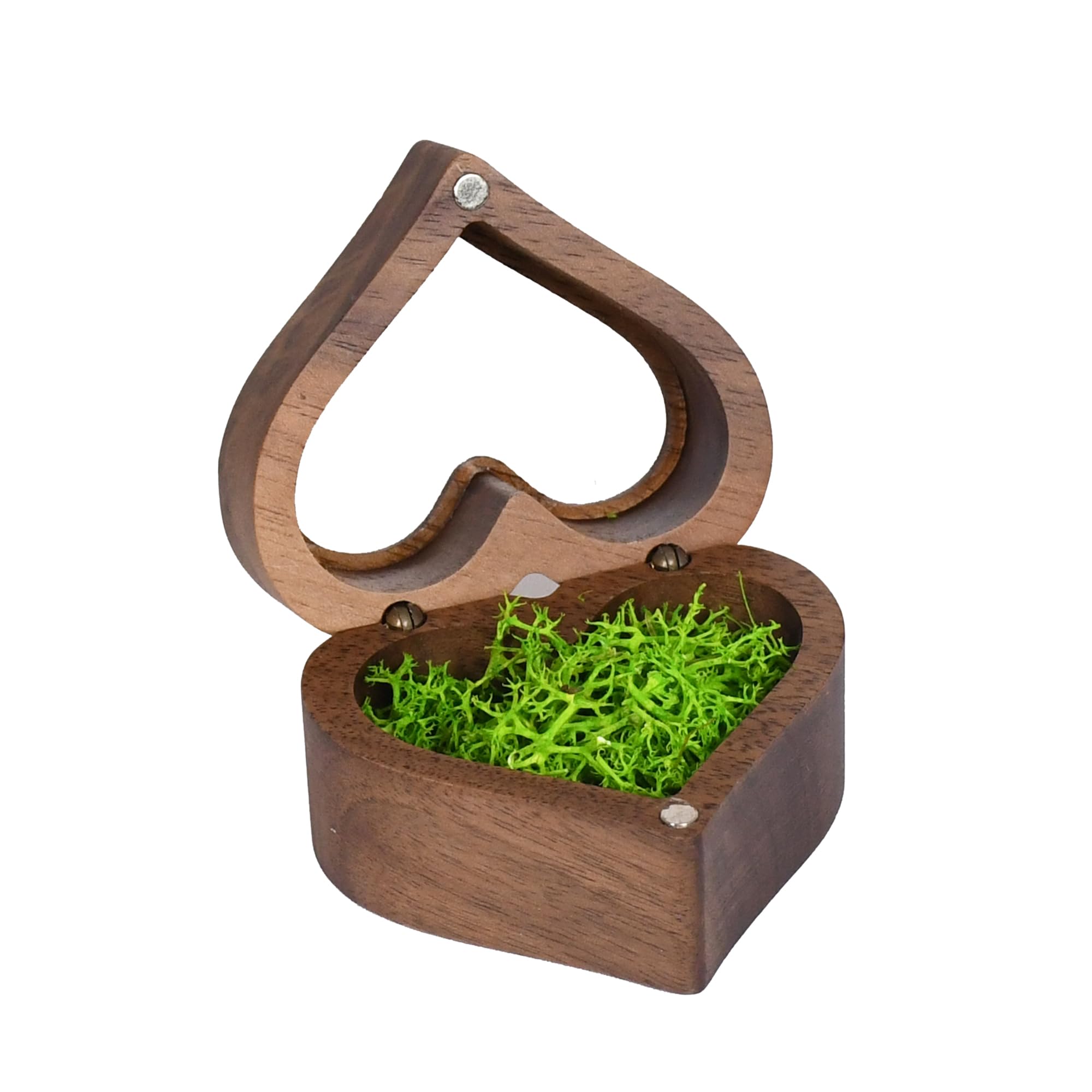 Boîte à bagues en bois de cœur à 2 emplacements pour demande en mariage