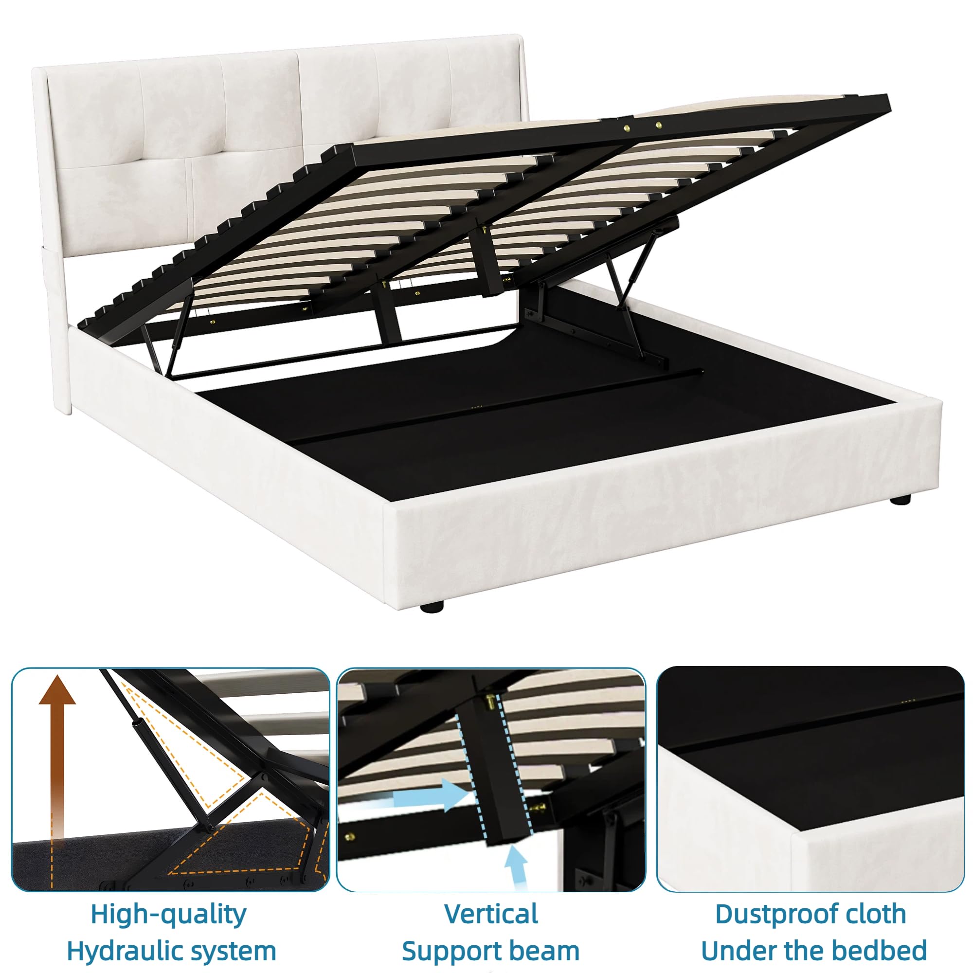 BRILVERDE Cama Tapizada 160x200 con Almacenamiento, Cama matrimonial con cajones, Cama Nido con LED, Cabecero Acolchado y Base de Láminas, Terciopelo (Beige, 160 x 200 cm)