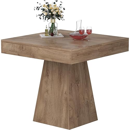Square Dining Table, 31.5-inch Dinner Table for 2-4 People, ​Kitchen Table with Load-Bearing Trapezoidal Base, for Home, Dining Room, Small Space, Brown
