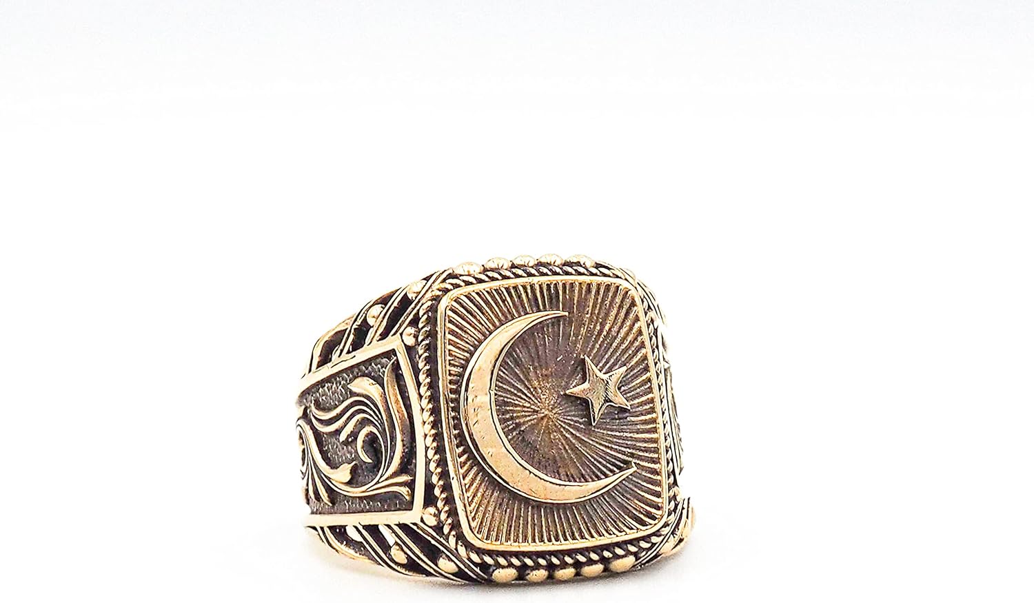 Islamic Crescent Ring Moon and Star Brass Jewelry Br-115 - Image 3
