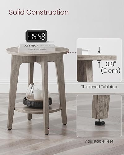 Miniatura 4 de VASAGLE - Mesa auxiliar, pequeña mesa auxiliar redonda con estante inferior, mesita de noche para espacios pequeños, sala de estar, dormitorio,