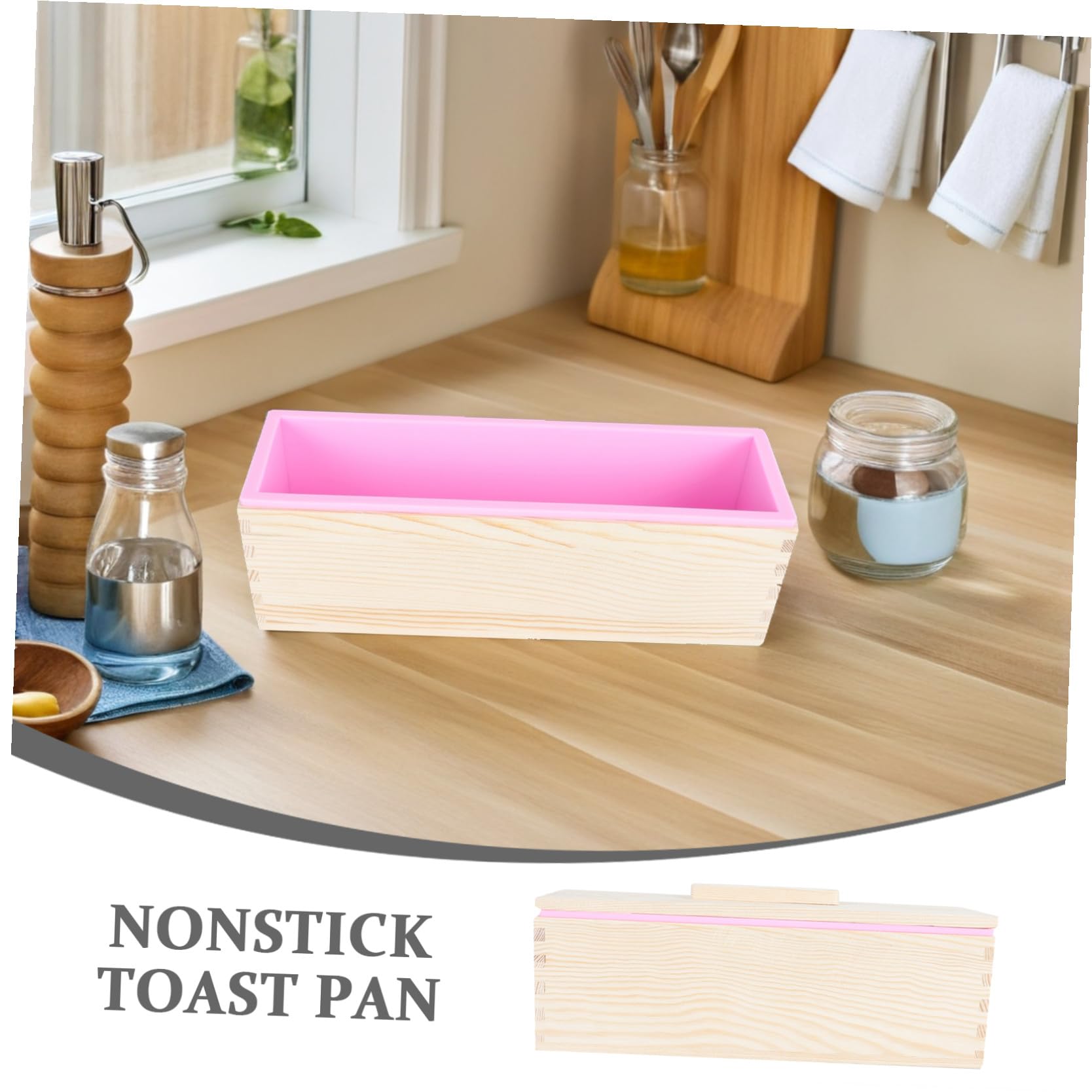 Gadpiparty Rechteckige Brotbackform aus Holz mit Deckel Antihaftbeschichtete Kastenform für Toastbrot und Sauerteig Multifunktionale Silikon-toastform für Backofengebrauch und Einfache