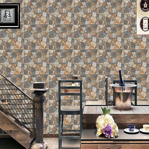Miniatura 5 de 20 hojas de azulejos impermeables para despegar y pegar, para cocina, piel sintética con patrón de piedra 3D, azulejos autoadhesivos, azulejos de