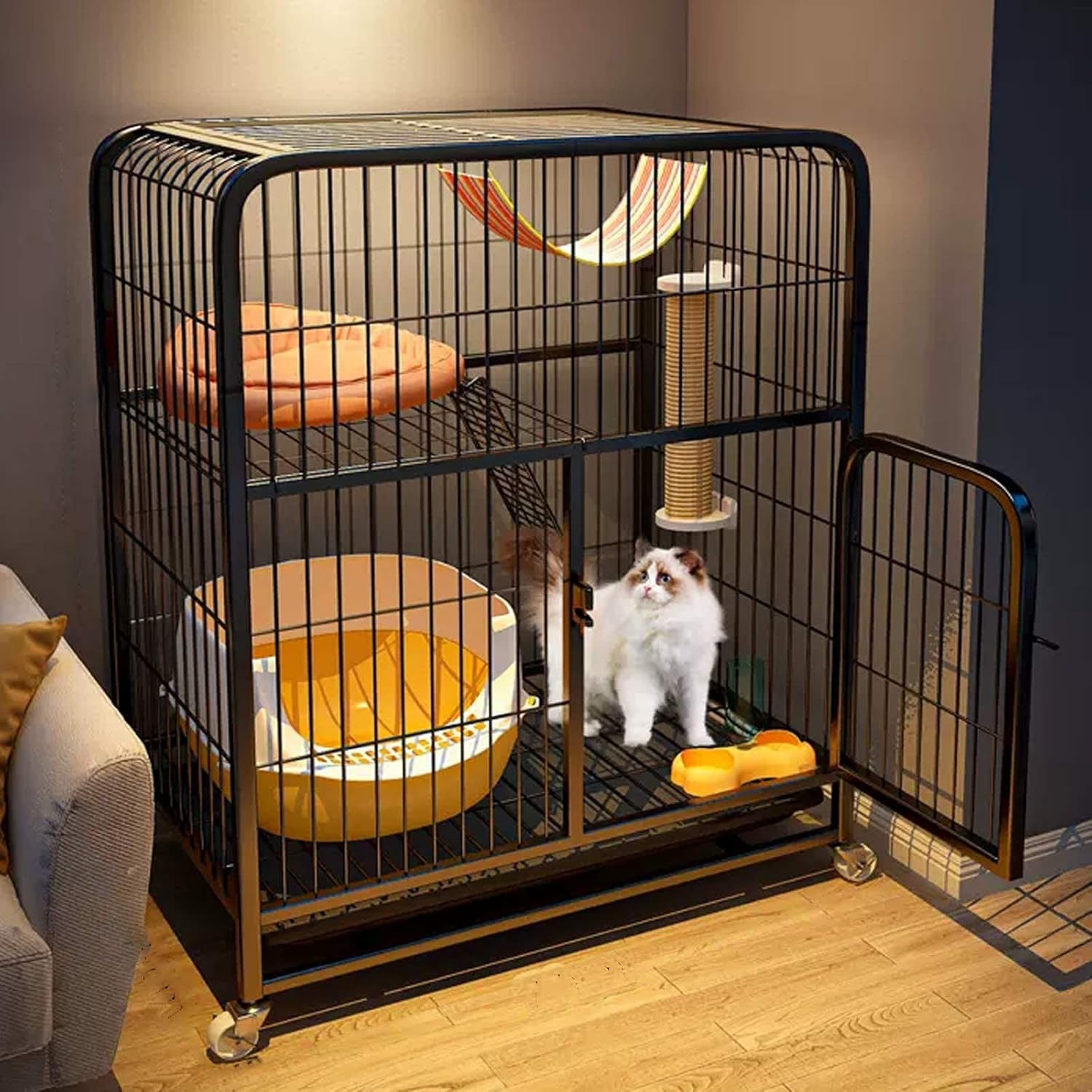 Cat Cages, Large Pet Bed, Extra Large Detachable Cat Enclosure and 360° Swivel Casters, Grid Foot Pads/B-Play Style/68 * 49*,A-basic-88 * 62 * 95Cm