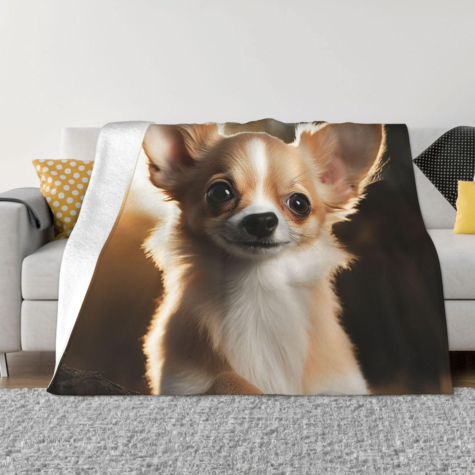 Couverture micro polaire chihuahua douce, le cadeau idéal pour lit et sofa