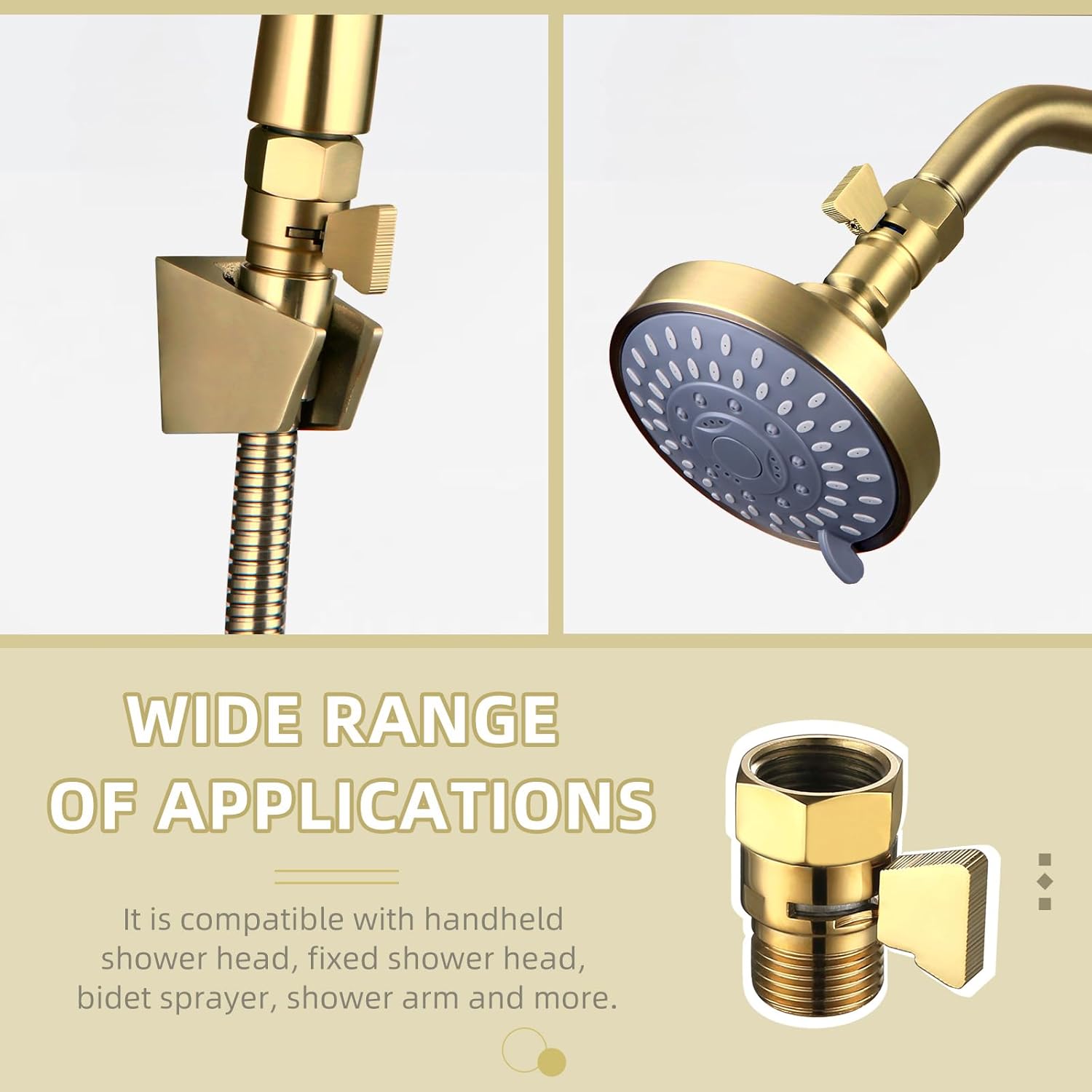 Angle Simple Water Flow Control Valve, Brass Shut Off for Dual Shower Faucet, RV Head with Hose Restrictor, Brushed Nickel(Titanium Gold)