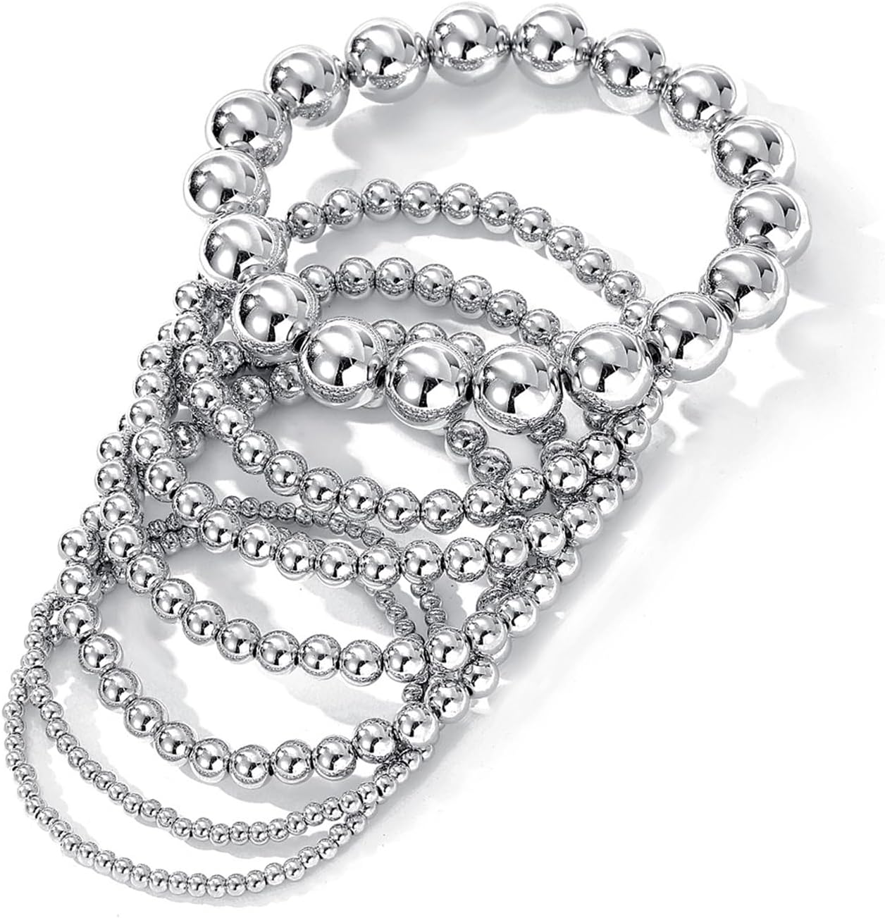 Stackable Gold Beaded Balls Bracelets Set for Women Adjustable String Beads Elastic Bracelets Stretch Silver Bead Ball Bangles Jewelry Accessories - Image 8