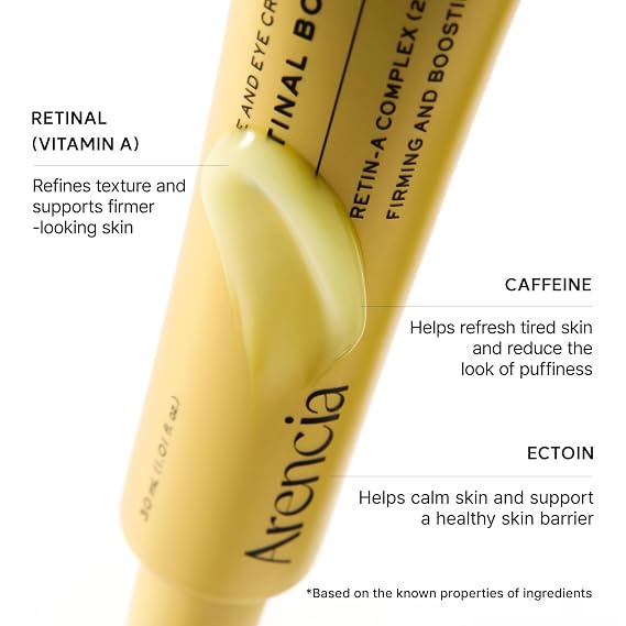Arencia Retinal Booster Shot Serum, Firming Advanced Night Serum with Caffeine and Ectoin for Mature Skin, Pore Minimizing, WFine Lines & Wrinkles, Korean Skincare 30ml/1.01 fl.oz
