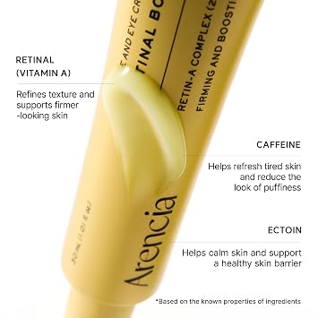 Arencia Retinal Booster Shot Serum, Firming Advanced Night Serum with Caffeine and Ectoin for Mature Skin, Pore Minimizing, WFine Lines & Wrinkles, Korean Skincare 30ml/1.01 fl.oz