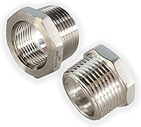2-Pack 304 Stainless Steel Reducer Hex Bushing 1" MNPT to 3/4" FNPT - Heavy Duty Pipe Fitting Adapter for Plumbing