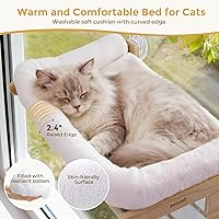 Vista 6 de Pecute Percha plegable para ventana para gatos, cama para gatos suave como la nube con marco de madera maciza, ventosa fuerte, cojín lavable, hamaca