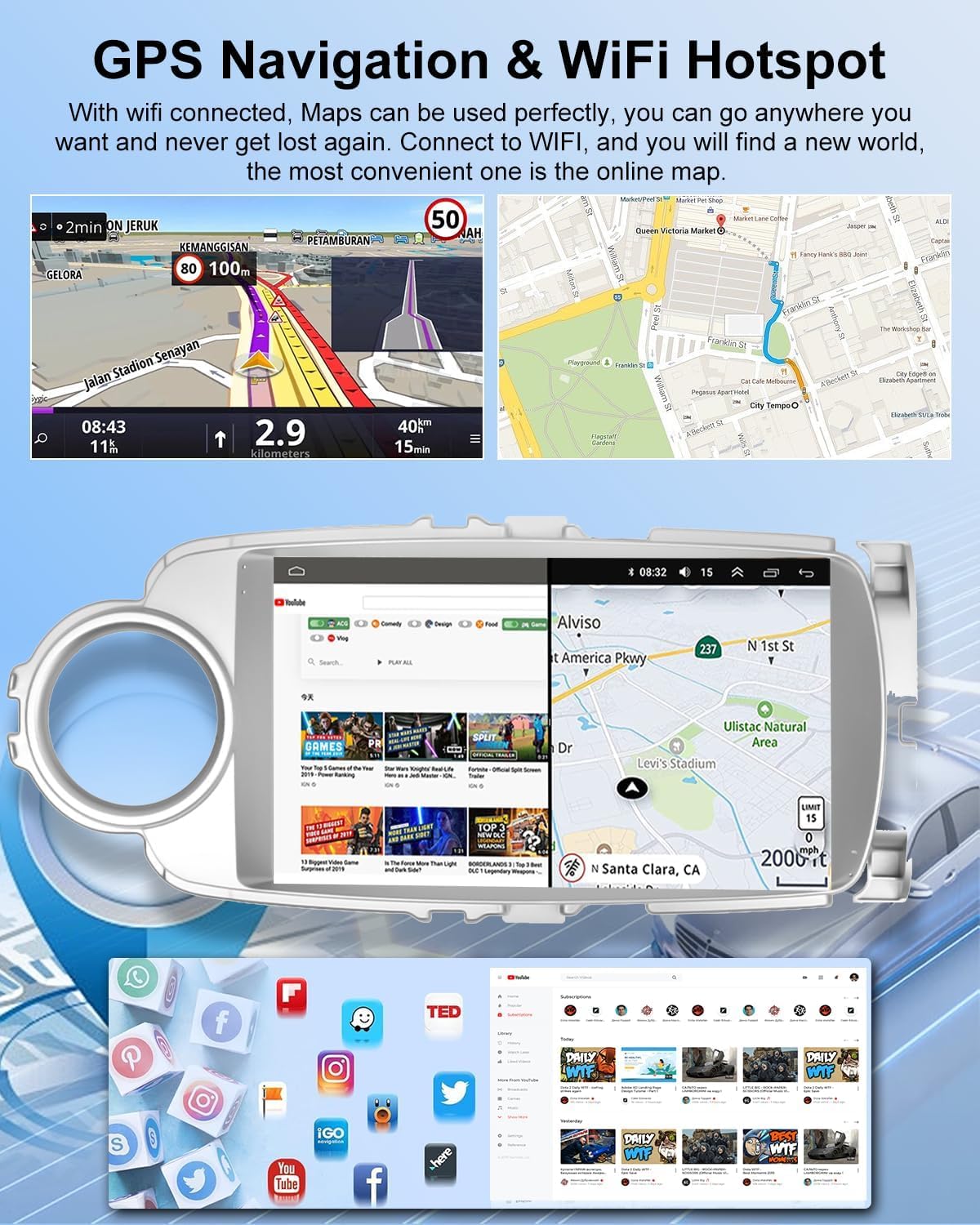 NHOPEEW Autoradio 2+64G per Toyota Yaris 2017-2020 - Carplay senza fili e Android Auto - Stereo Android da 9 pollici con WiFi EQ GPS Mirror Link FM RDS + Telecamera posteriore AHD e microfono