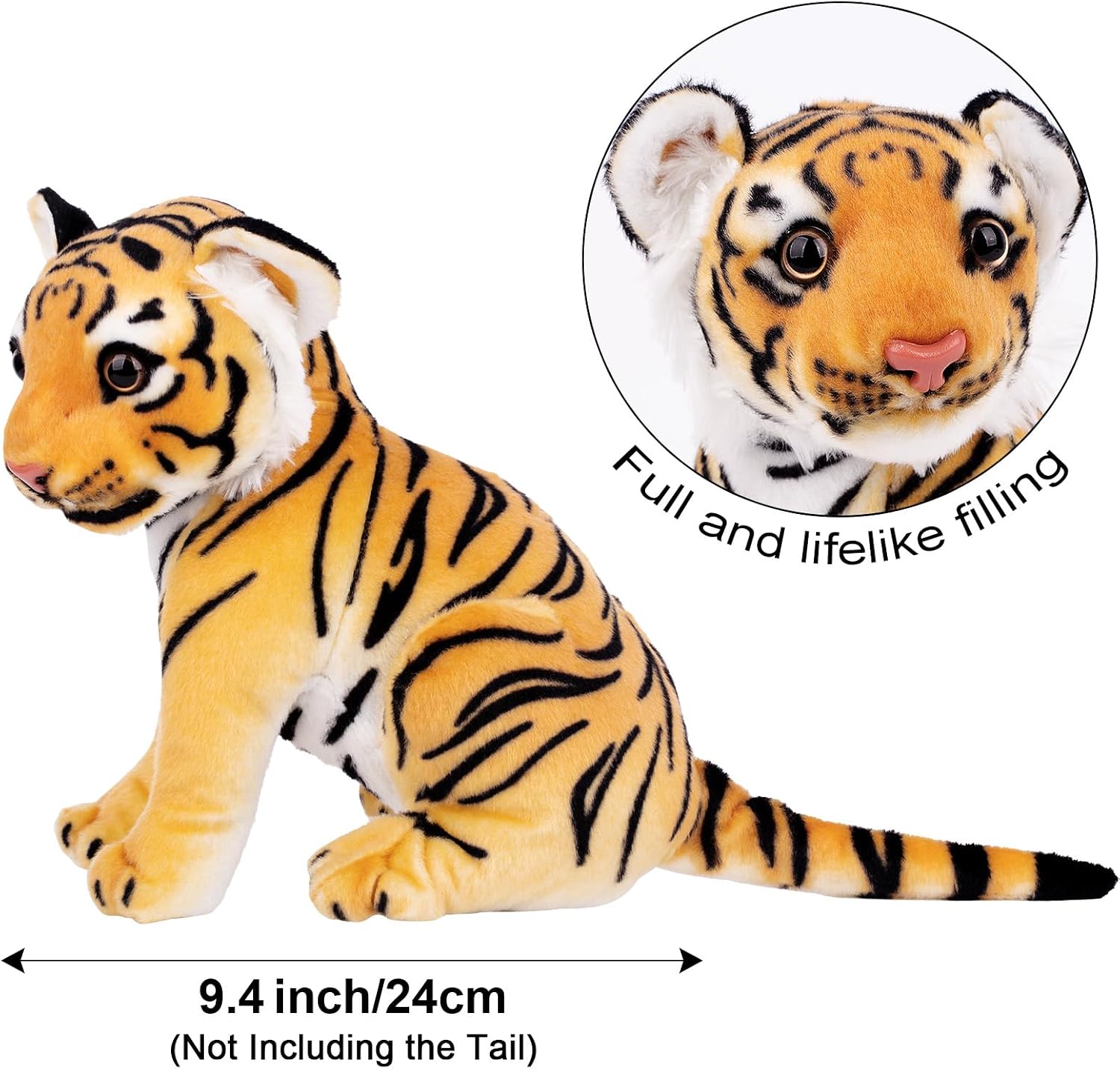 Berry President Tiger Stuffed Animal Toys, Sitting Stuffed Tiger Plush Toys, Lifelike Animal Plush for Boys and Girls(Yellow, 9.4 in)