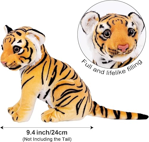 Miniatura 2 de Berry President Juguetes de peluche de tigre, juguetes de peluche de tigre sentado, peluche realista para niños y niñas (amarillo, 9.4 pulgadas)