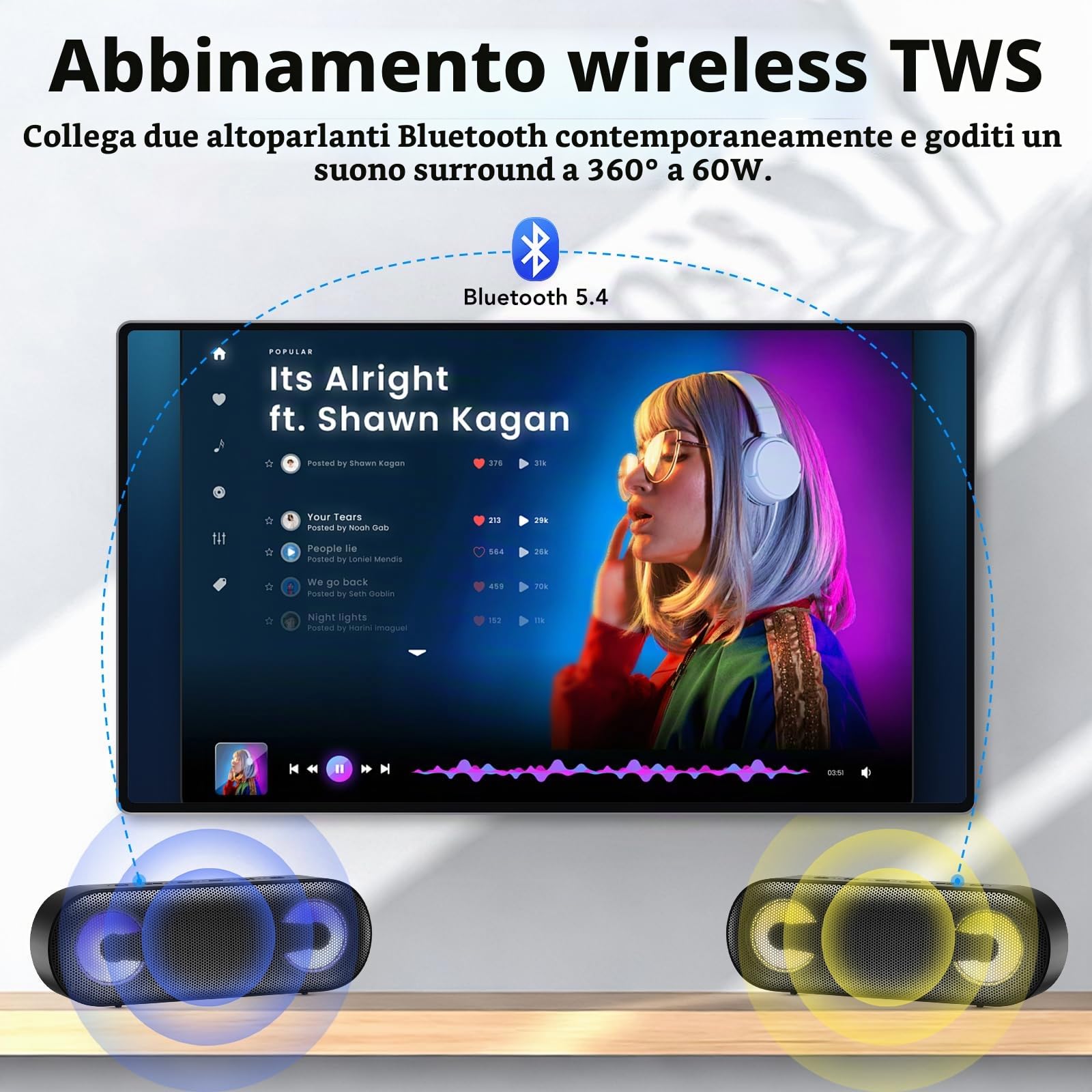 IKT Cassa Bluetooth Potente Portatile con Luci, Speaker Bluetooth 5.4, 30W Basso Potenziato, IPX7 Impermeabile, 7 Luci RGB, 30 Ore Autonomia, Altoparlante Bluetooth per Party, TWS AUX TF-Card