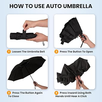 windproof Strong Umbrella, Automatic Folding Compact Travel Windproof Umbrella with Double Canopy, Easy Auto Open & Close, 9 Strong Ribs, Durable & Lightweight for Rain
