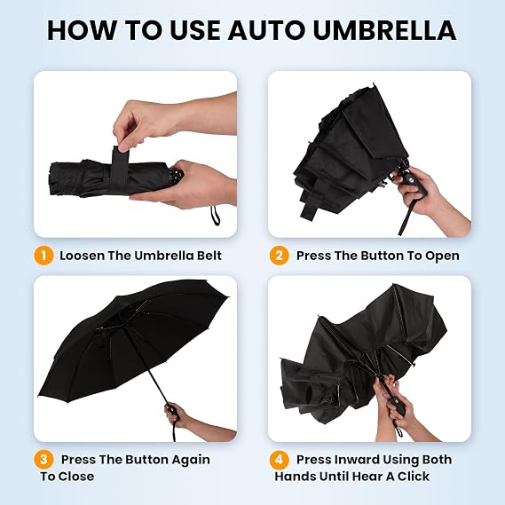 windproof Strong Umbrella, Automatic Folding Compact Travel Windproof Umbrella with Double Canopy, Easy Auto Open & Close, 9 Strong Ribs, Durable & Lightweight for Rain