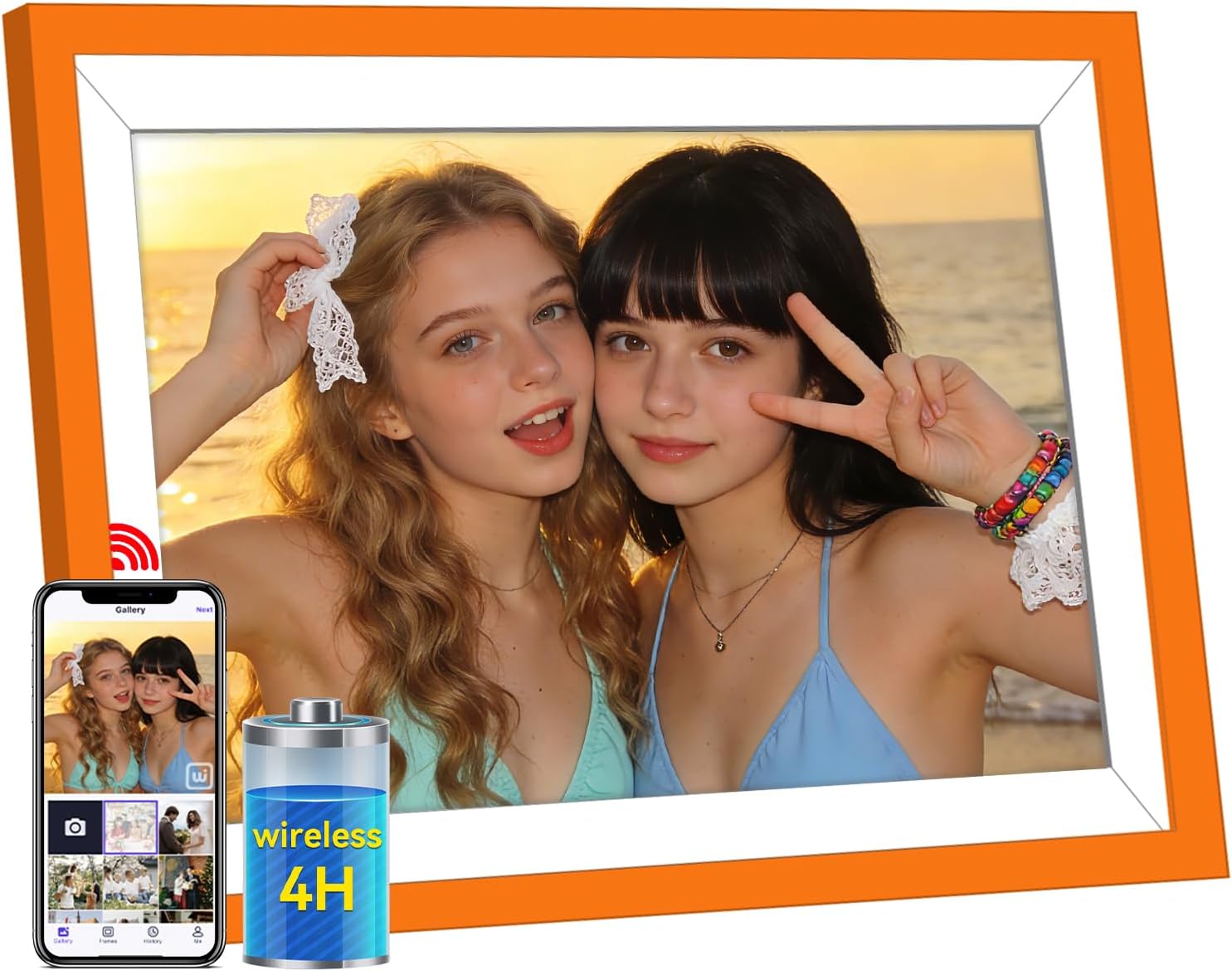 Battery Power Digital Photo Frame Electronic LED Screen Customizable Touchscreen 10.1'' 1920x1080 HD IPS, Share Photos and Videos 4 Hours,32GB,Wedding Ideal Christmas for Loved Ones