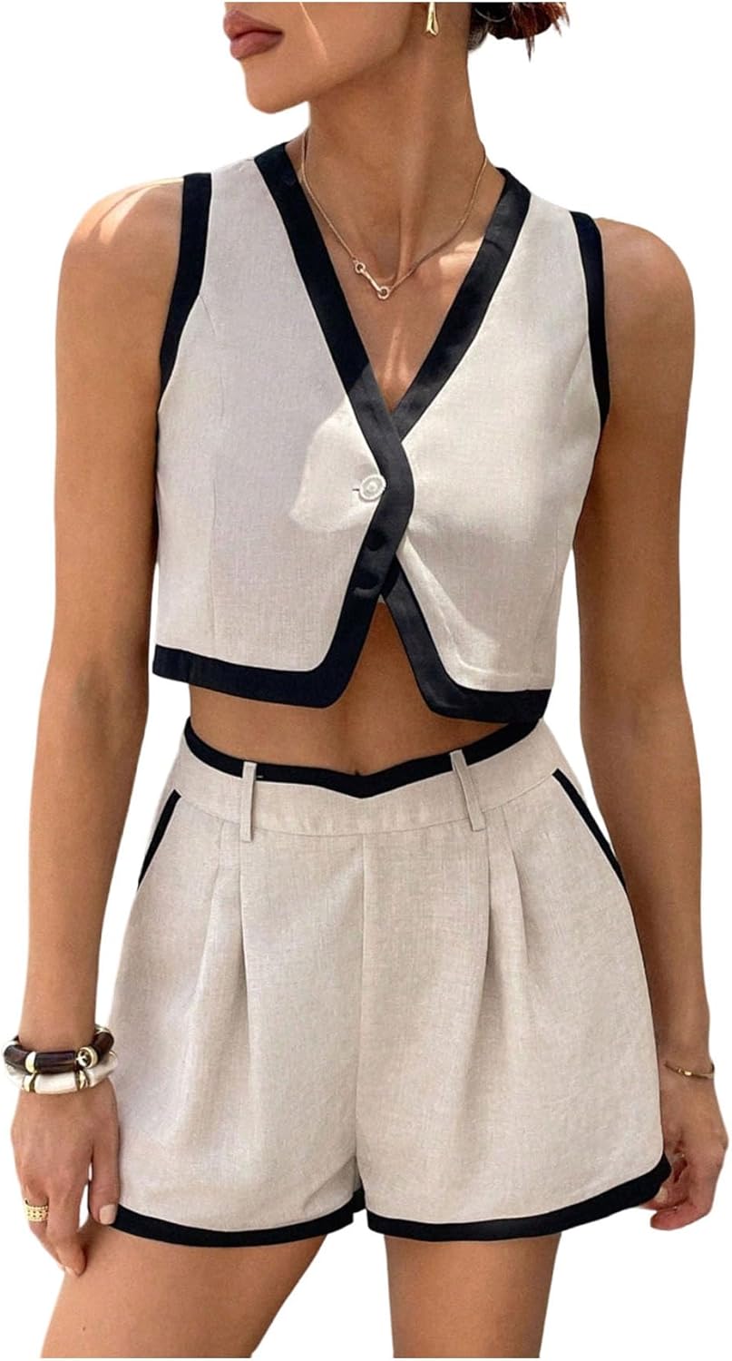SOLY HUX Matching Sets for Women Sleeveless Vest Top and Shorts Summer Suit Work Office Outfits