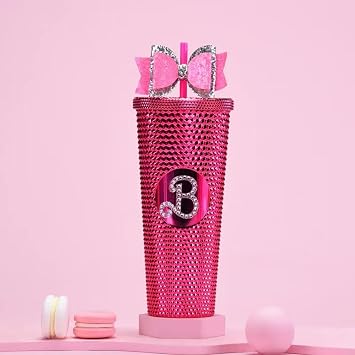 B10 Double Layer Plastic Straw Cup 25.0 fl oz 710 ml Large Capacity Straw Cup Glitter Bow Tie Hand Cup Durian Cup Portable Diamond Cup Straw Tumbler Transparent 2 Layer with Lid Heat Resistant