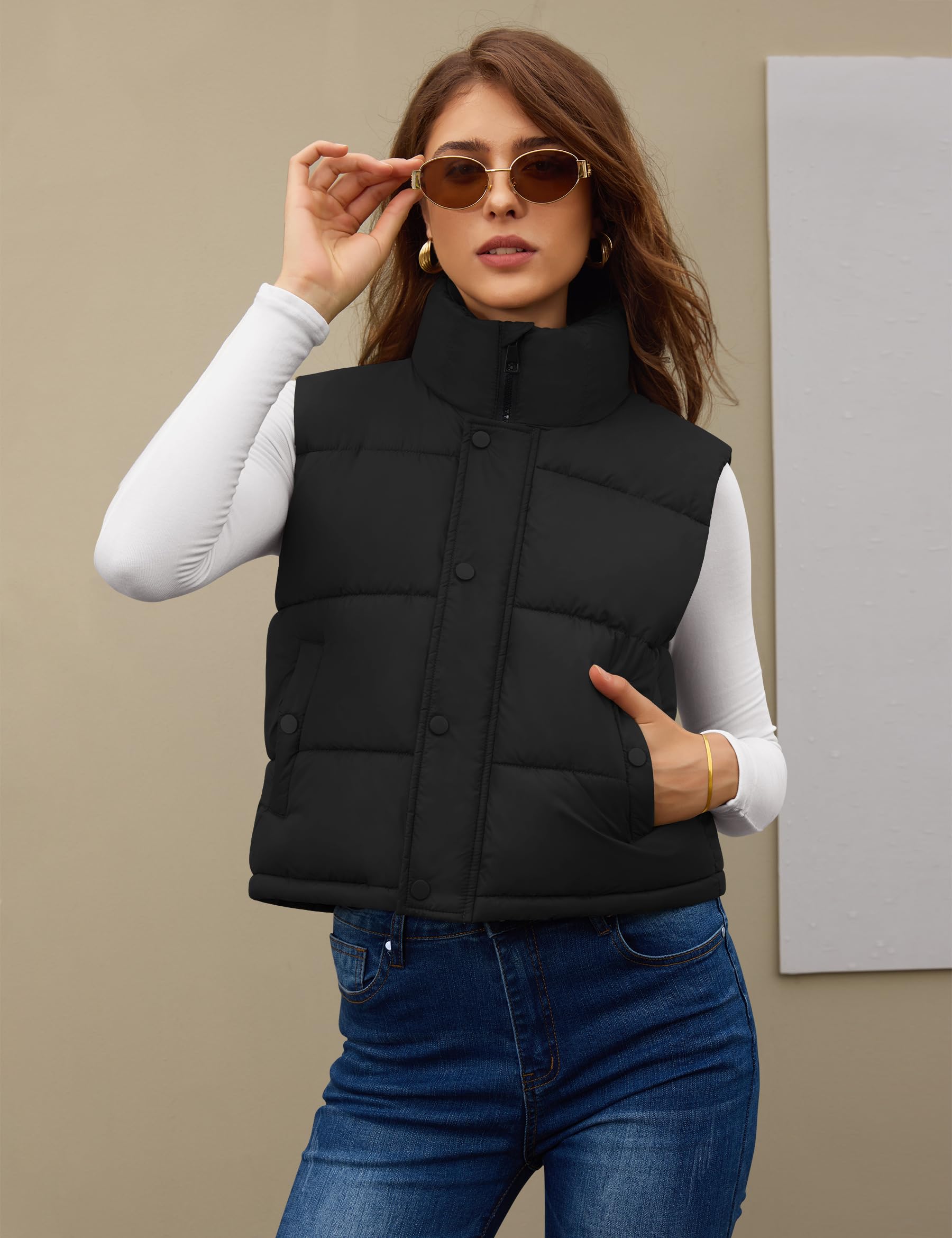Fengbay Chaleco de equitación para mujer, chaleco sin mangas con cuello alto, ligero, acolchado, chaleco de plumón para otoño e invierno