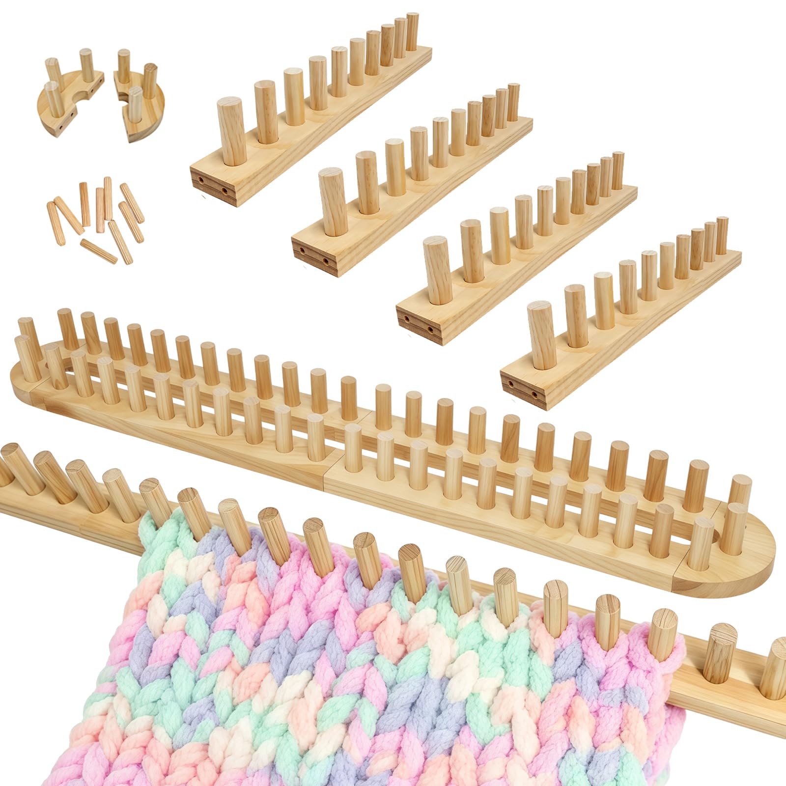 Garqitwan Telaio per coperte da 160 cm, 6 pezzi di spessore in legno per coperte grosse, telai per coperte grosse, telaio regolabile all'uncinetto, strumenti per maglieria a mano per filati spessi