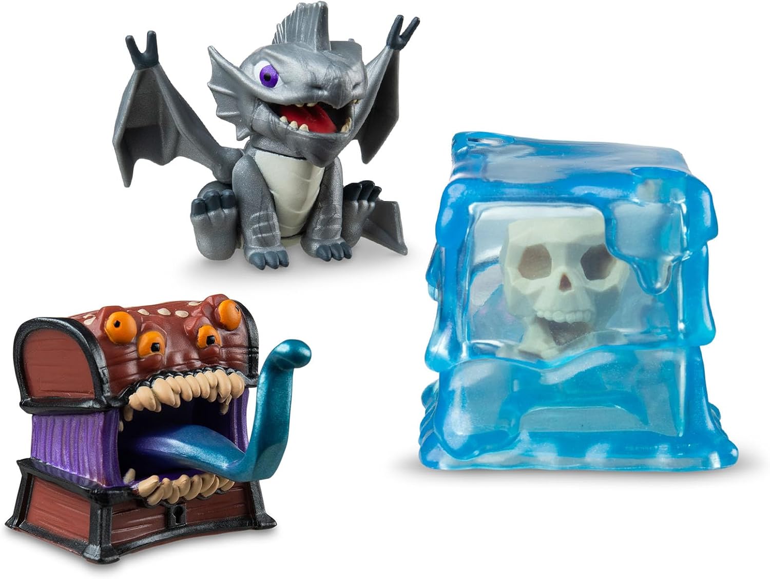Dungeons & Dragons Questers Creature Figures 3-Pack, D&D Collectible Fantasy Toy Figures - Tiny Gelatinous Cube, Silver Wyrmling & Mimic Treasure Chest