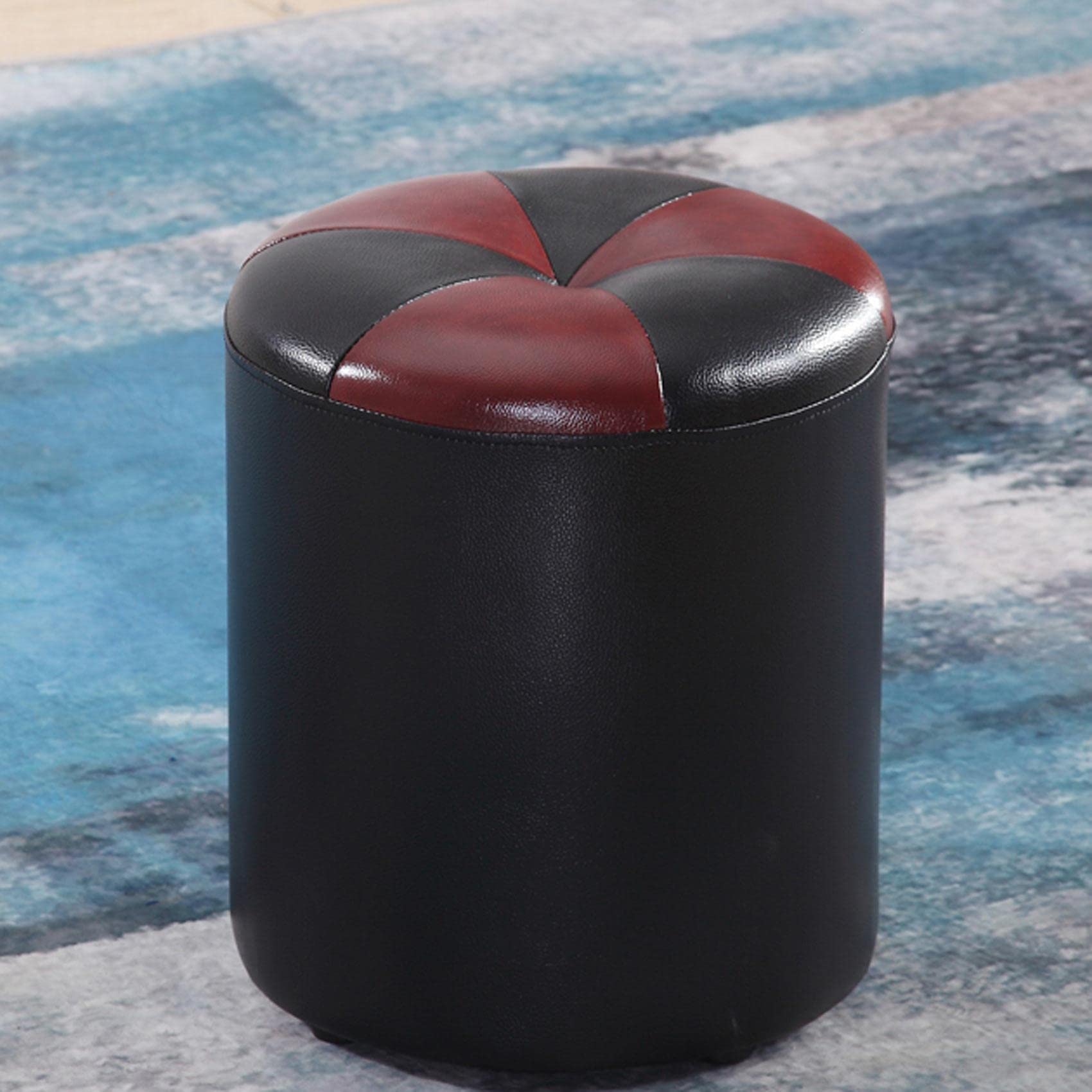 Pouf en Cuir design bicolore noir et rouge - Tabouret de repos haut de gamme 32x35cm